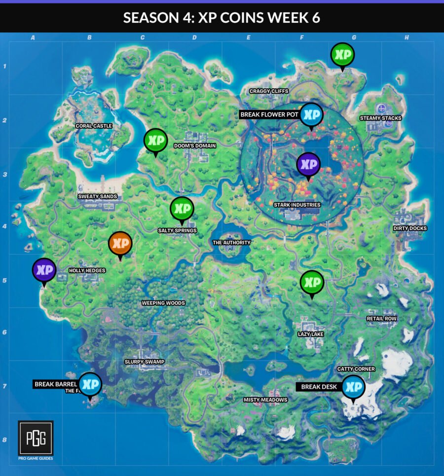 Xp Fortnite Season 4 Ubicaciones De Fortnite Season 4 Xp Coins Mapas Para Todas Las Semanas Tecnologia Haierspain