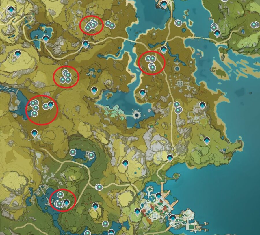 Una captura de pantalla del mapa de impacto de Genshin para la ubicación de dónde encontrar Luminescent Spine