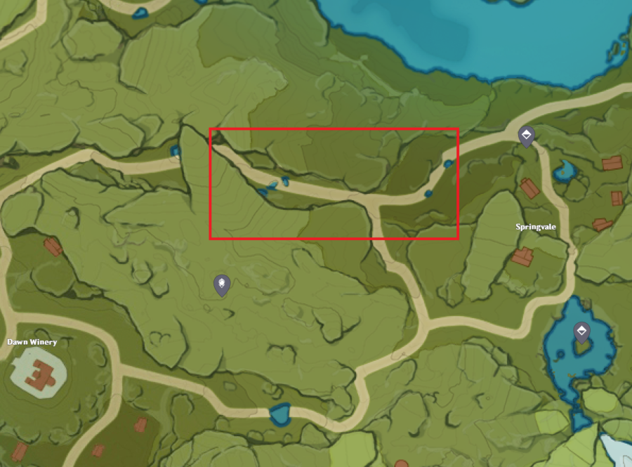 Una imagen del mapa de impacto de Genshin que muestra la mejor ubicación para encontrar trigo