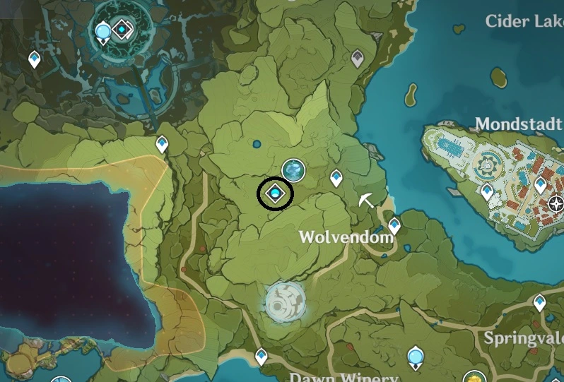 Una captura de pantalla del mapa de Genshin Impacts que muestra la ubicación del Dominio Celicia Garden Abyssal